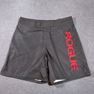 Rogue Fitness Fight Shorts Mens 34 Black Red Logo Crossfit Gym Training USA Made